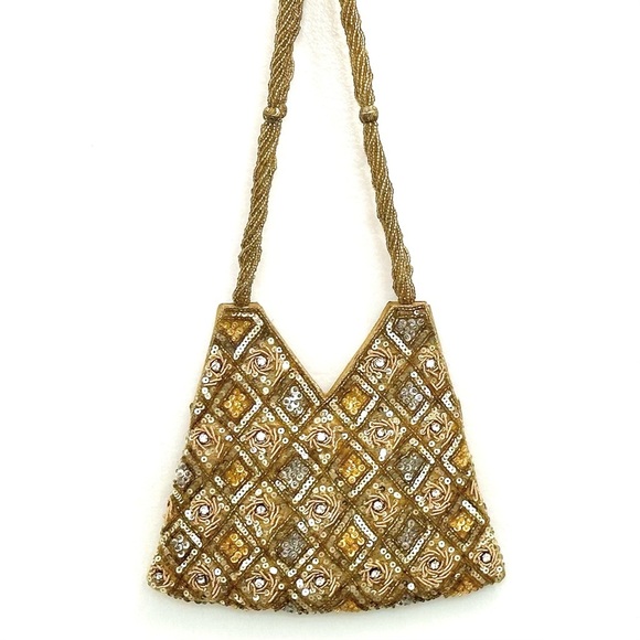 Gold Beaded Sequins Mini Bag Made in India 🇮🇳 EUC GORGEOUS - Picture 2 of 9